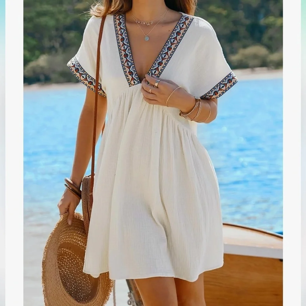 CUPSHE Plunge V Beach Cover Up Maternity DressMini Casual Summer Dress new - Picture 2 of 8